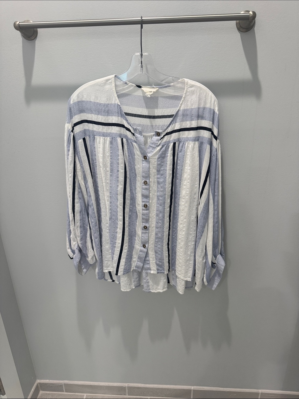 Anthropology Blue & White Striped Button-Front Women's Blouse